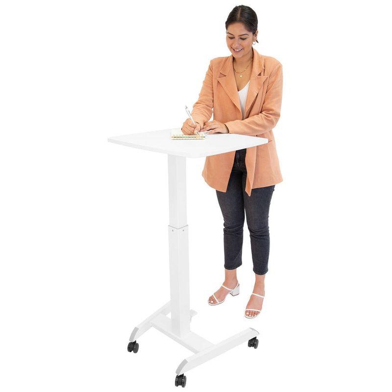 Mount-It! Height Adjustable Rolling Laptop Desk with Wheels | 23.6" x 20.5" | Sit Stand Mobile Workstation Cart w/ Pneumatic Spring Lift | White