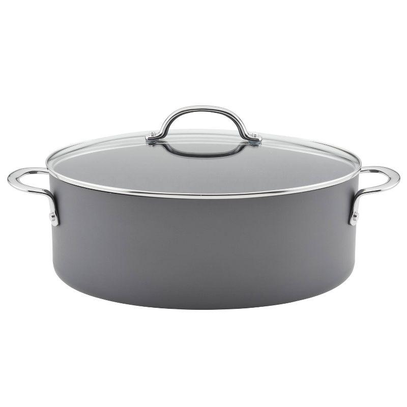 Gray Hard Anodized Nonstick Oval Pasta Pot with Glass Lid