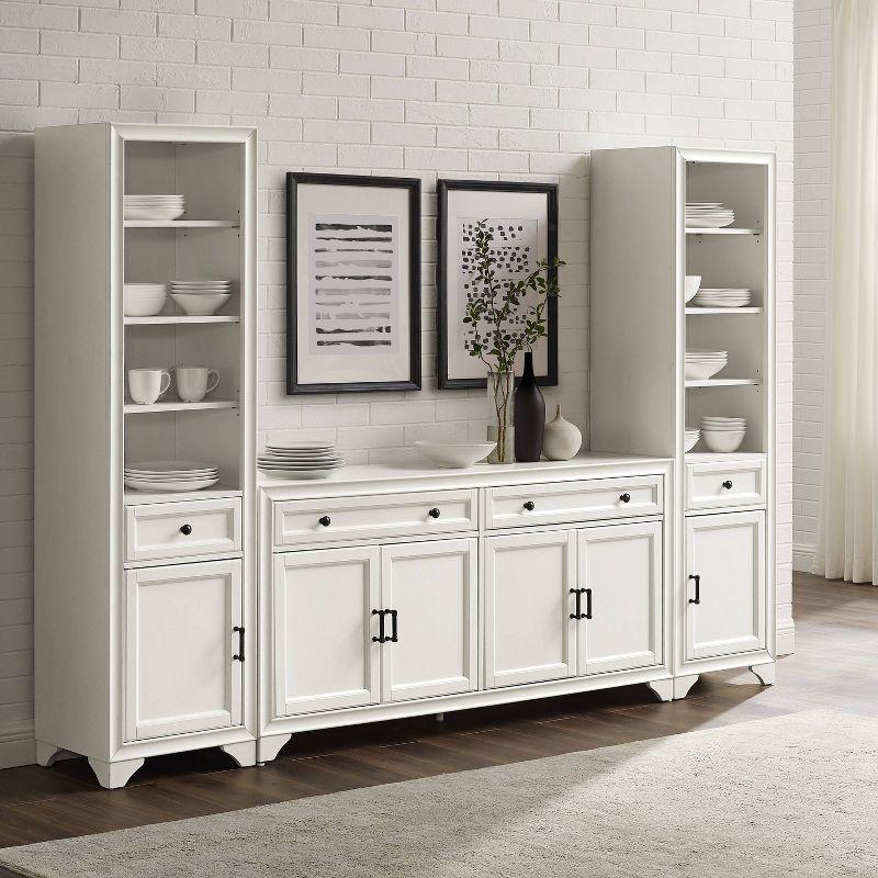 Distressed White 3-Piece Sideboard and Bookcase Set