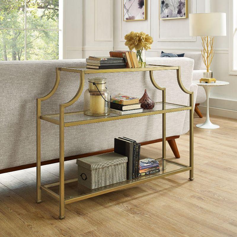 Aimee Console Table - Crosley: Elegant Steel Frame, Clear Glass Top, Fixed Shelf, Entryway Furniture