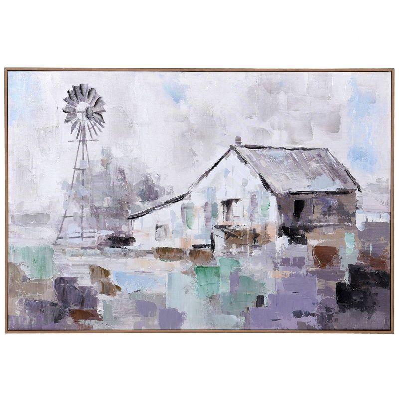 Purple and White Farmhouse Abstract Canvas Print with Brown Frame