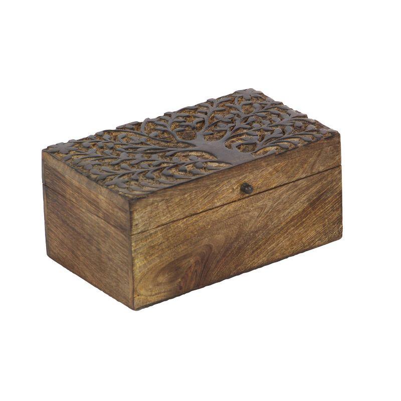 Olivia & May Set of 3 Rustic Carved Mango Wood Boxes : Handmade Keepsake Storage