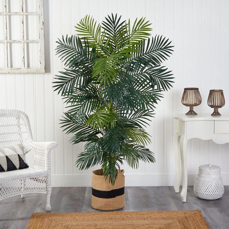 Nearly Natural 6.5-ft Golden Cane Artificial Palm Tree in Handmade Natural Cotton Planter