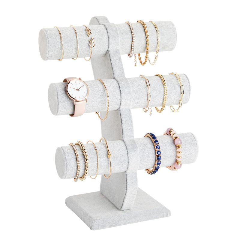 Juvale Velvet 3-Tier Jewelry Holder for Necklaces and Bracelets - Organizer Tower and Display for Selling (Gray)