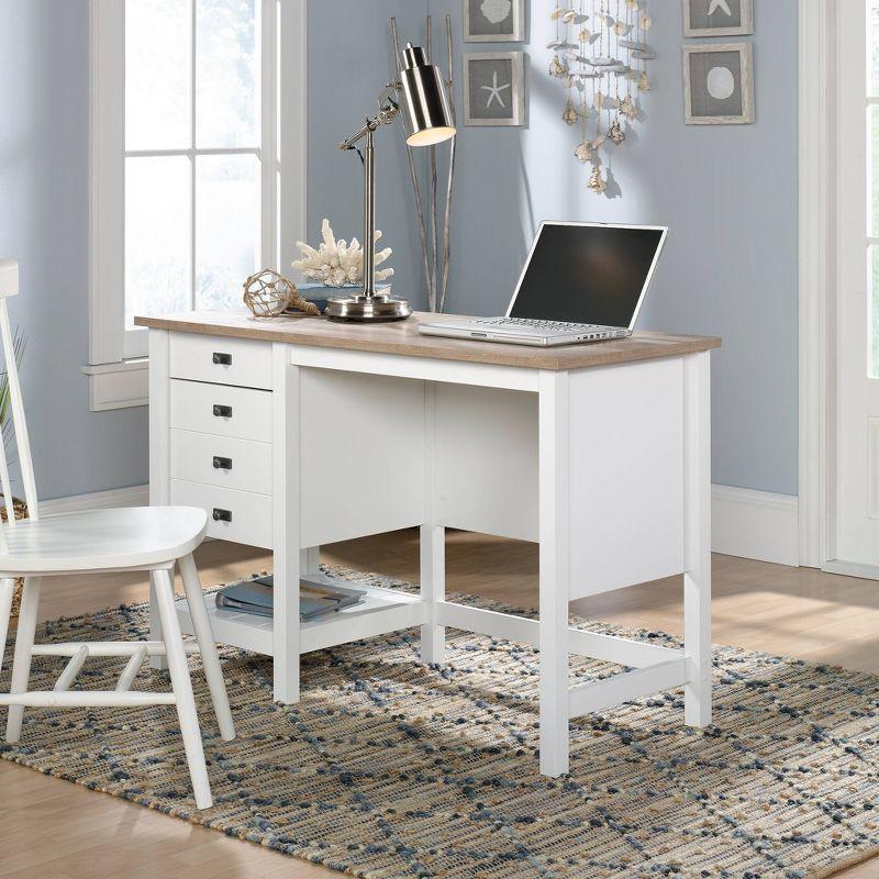 Soft White Coastal Home Office Desk with Lintel Oak Accent