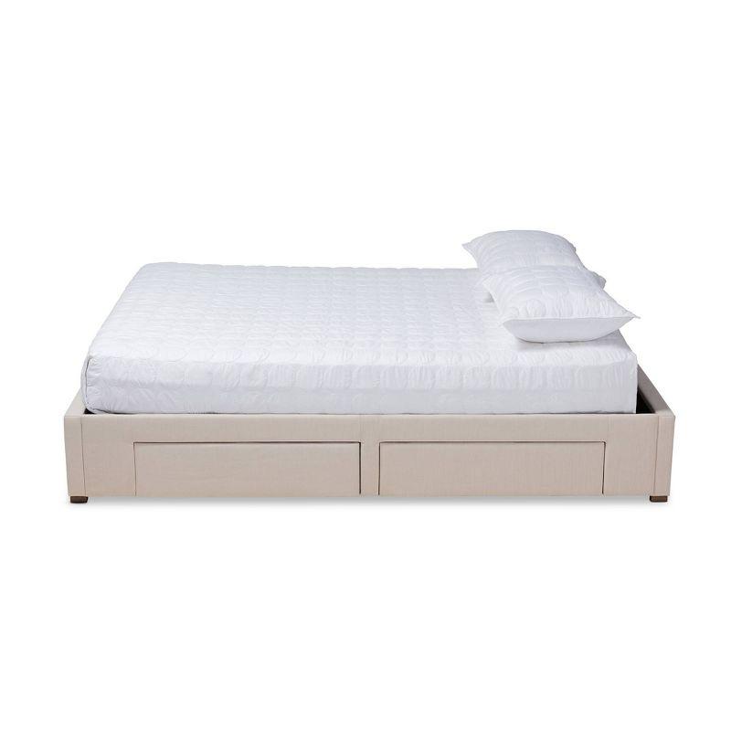 King Leni Bed Frame Beige - Baxton Studio: Storage Drawers, Polyester Upholstery, No Box Spring Required