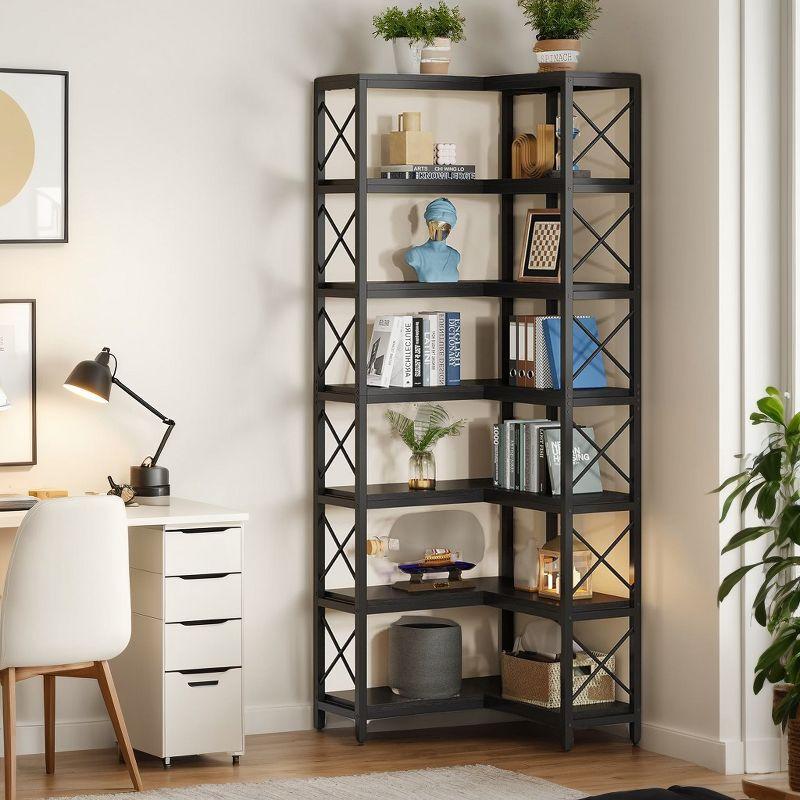 Lantine 7-Tier L-Shaped Bookshelf, Modern Corner Book Display Shelving Unit