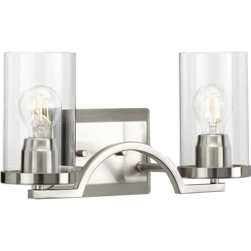 Progress Lighting Lassiter 2-Light Wall Sconce, Brushed Nickel, Clear Glass Shades