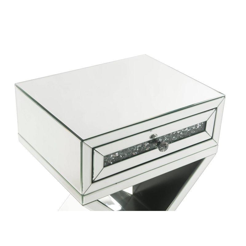 32" Glamorous Mirrored X-Shaped Accent Table with Faux Diamond Inlay