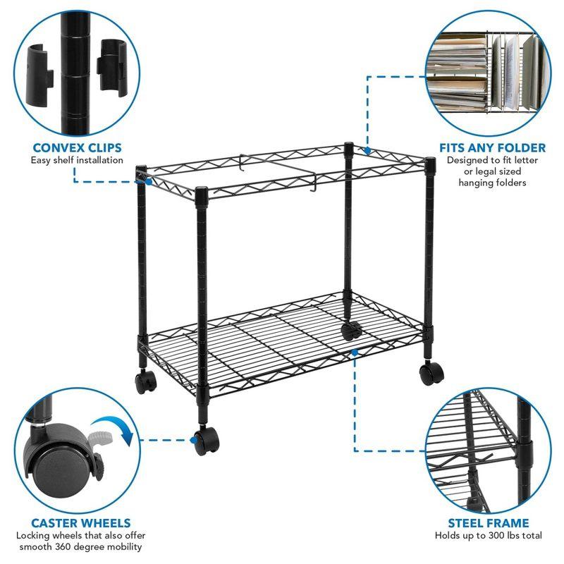 Mount-It! Mobile Rolling File Folder Cart with Wheels | Single Tier with Storage Rack and Locking Casters | Fits Letter and Legal Size Filing Folders