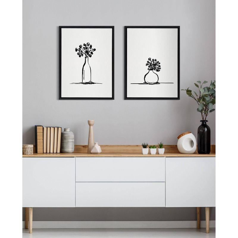 Black and White Botanical Flower Vase Canvas Set