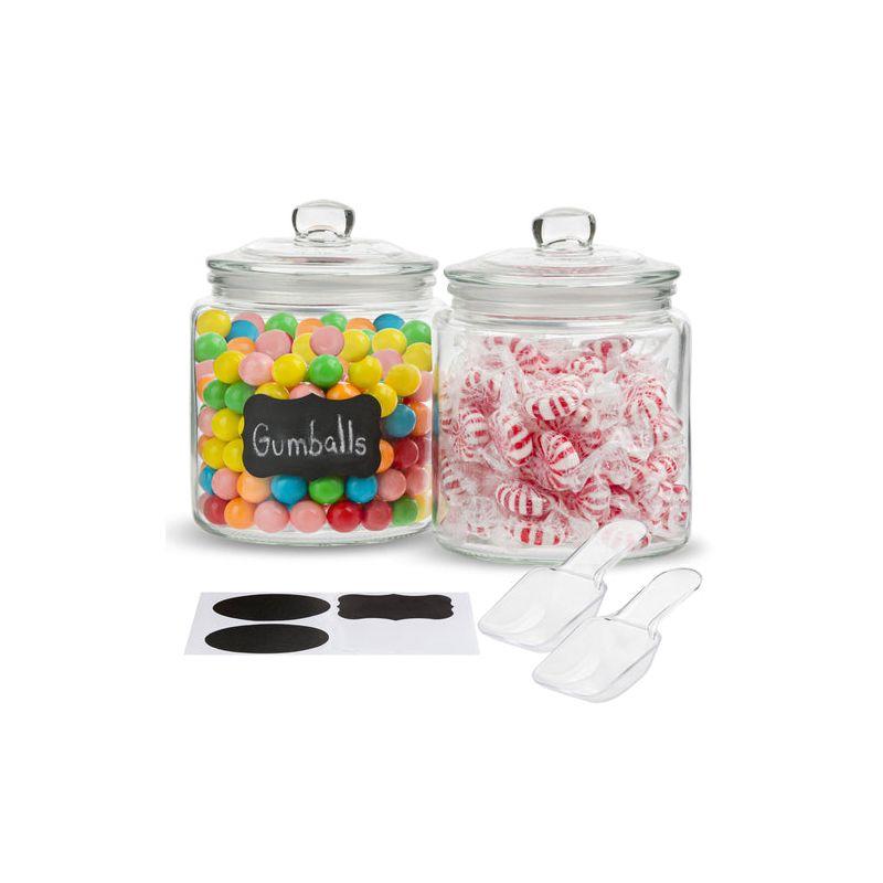 Glass Storage Canisters, with Lids, Chalk, Labels and Scoops, 32 oz, Set of 2
