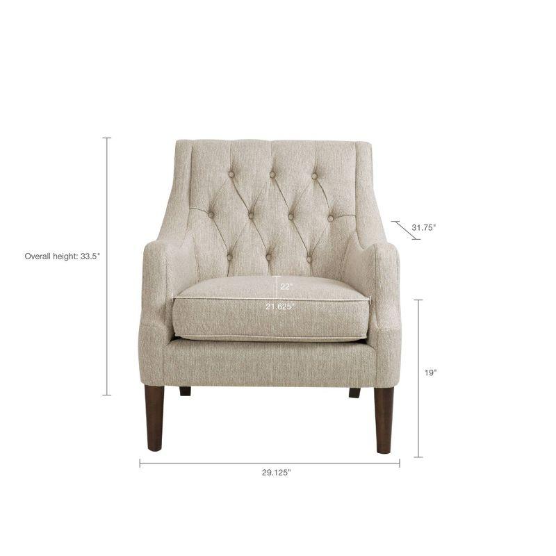 Elegant Beige Handcrafted Wood Accent Chair with Button Tufted Back