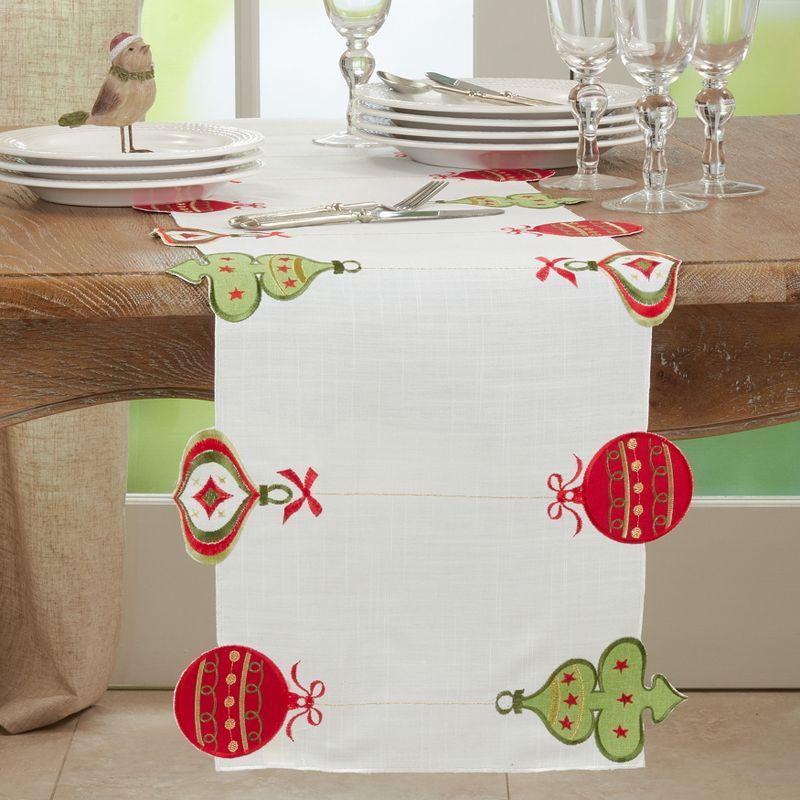 Colorful Embroidered Christmas Ornaments Table Runner