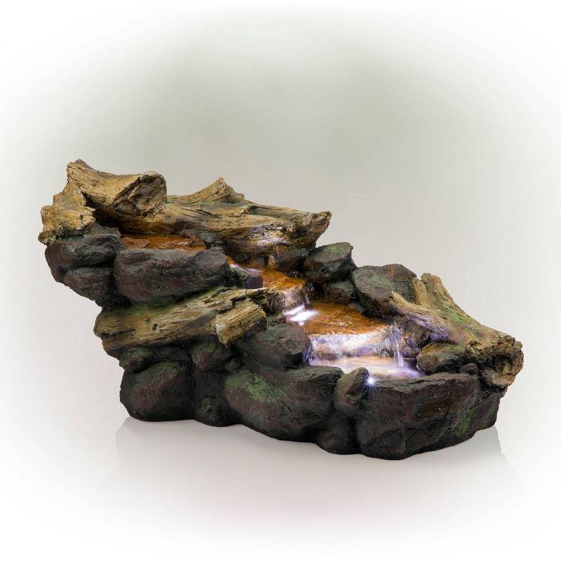 19" Resin River Rocks and Logs Fountain with LED Lights Gray/Cool White - Alpine Corporation: Indoor/Outdoor, Weather-Resistant