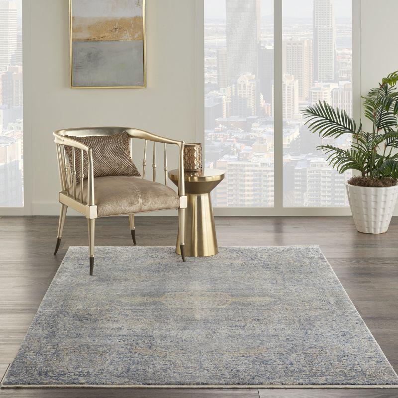 Elysian Medallion Hand-Knotted Wool and Silk Blend Area Rug, Blue and Cream