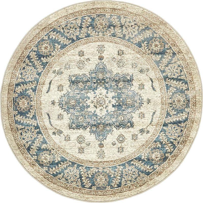 Unique Loom 4' 1 x 4' 1 Round Cream Salzburg Altstadt Area Rug