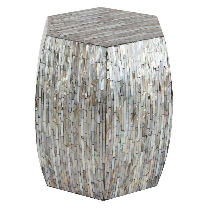 Wrought Studio™ Alissa Mother of Pearl Shell Handmade Shell Mosaic Hexagon Side End Gray Accent Table with Brown Accents