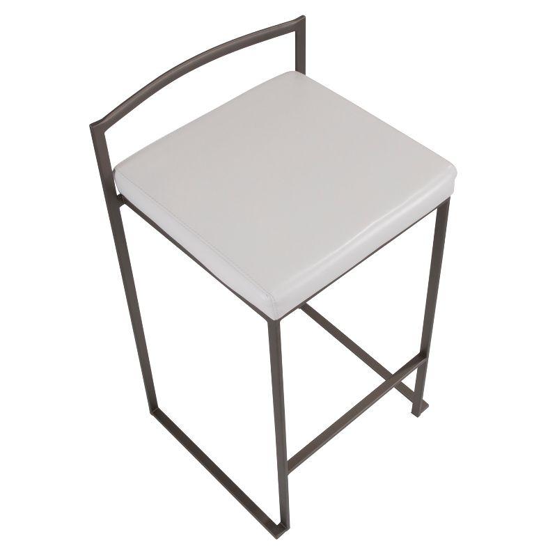 Set of 26" Fuji Contemporary Stackable Counter Height Barstool Antique Coin with White Faux Leather Cushion - Lumisource: Metal Frame