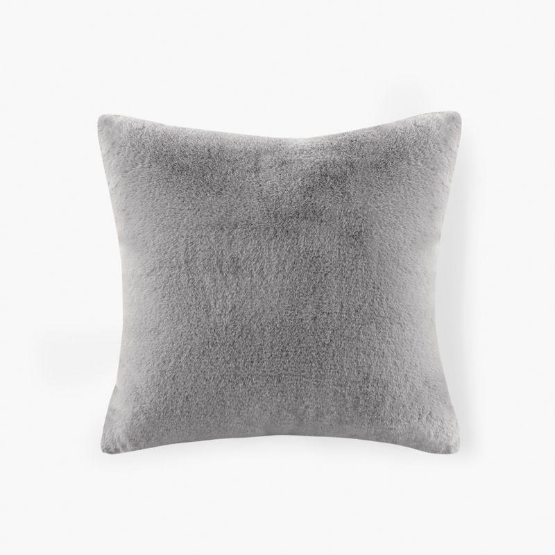 Gray Faux Fur Square Throw Pillow with Polyfill