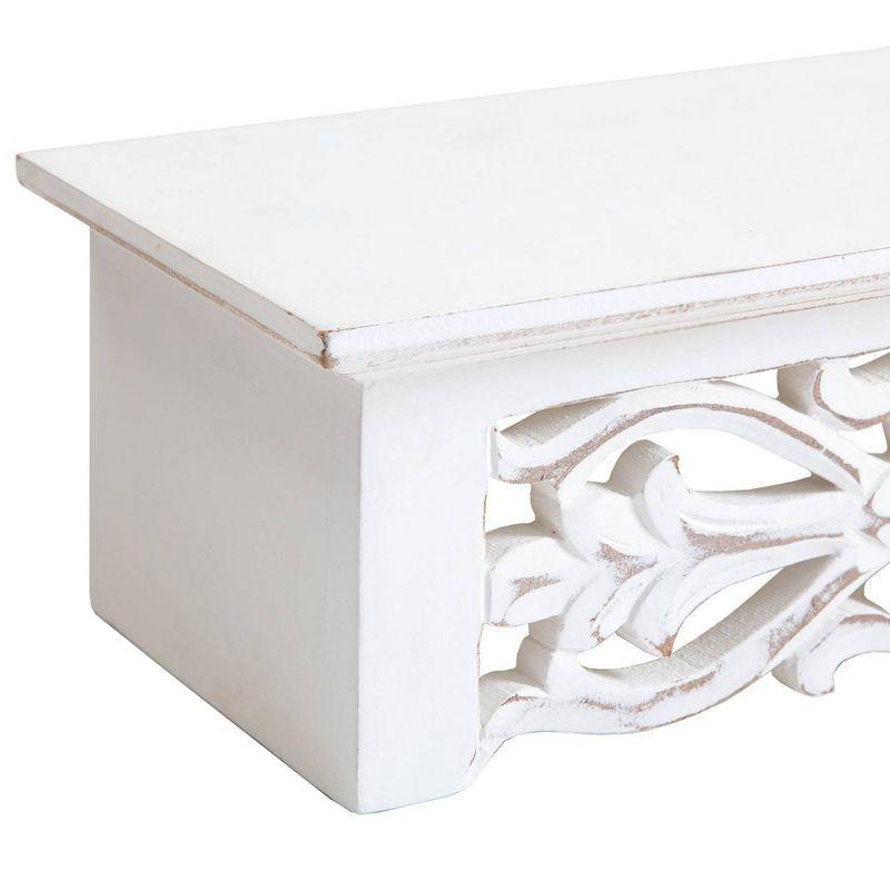 Brewster 24" Hyla White Decorative Shelf: Carved Floating, Botanical Detail, No Assembly Required