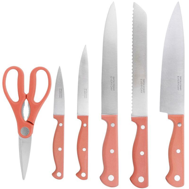 Martha Stewart Everyday Keswick 7 Piece Stainless Steel Cutlery and Wood Block Set in Coral