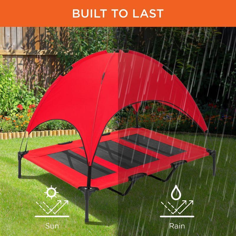 Best Choice Products 48in Elevated Cooling Dog Bed, Outdoor Raised Mesh Pet Cot w/ Removable Canopy, Carrying Bag - Red