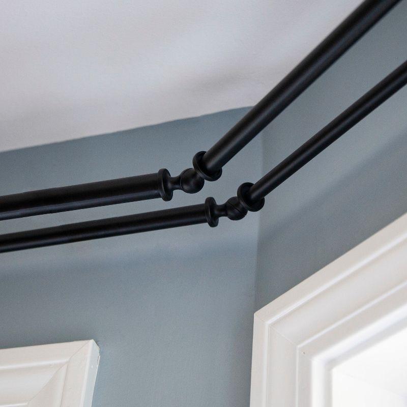 Black Adjustable Steel Bay Window Double Curtain Rod