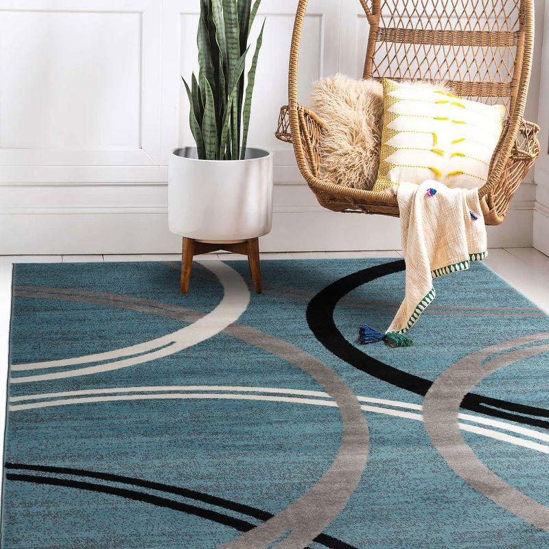 World Rug Gallery Contemporary Abstract Circles Design Blue 6'6" x 9' Area Rug