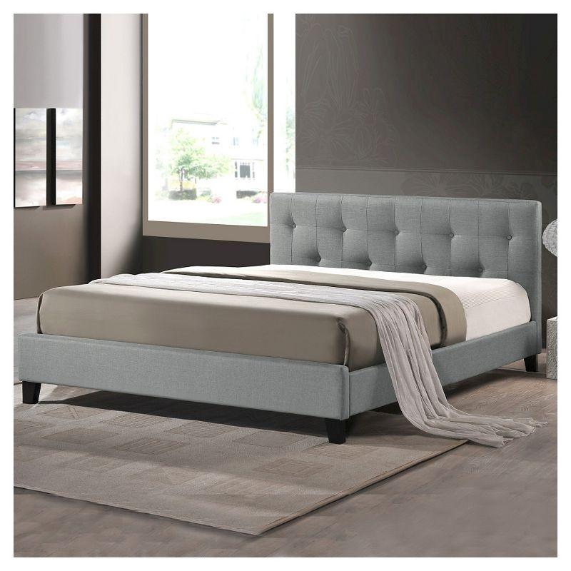 Queen Annette Linen Modern Bed with Upholstered Headboard Gray - Baxton Studio