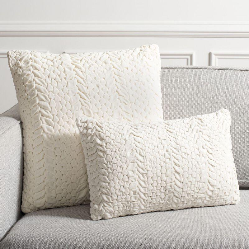 Contemporary White Square Plush Pleated Pillow 20"x20"
