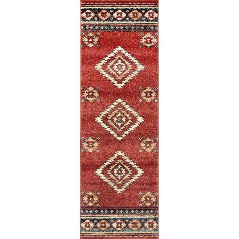 Margene Red and Blue Southwestern Diamond Runner Rug 2' 6" x 6'