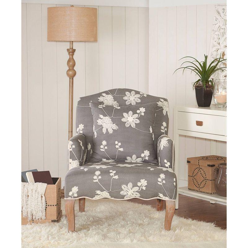 Traditional Floral Upholstered Embroidered Linen French Accent Armchair - Gray - Linon