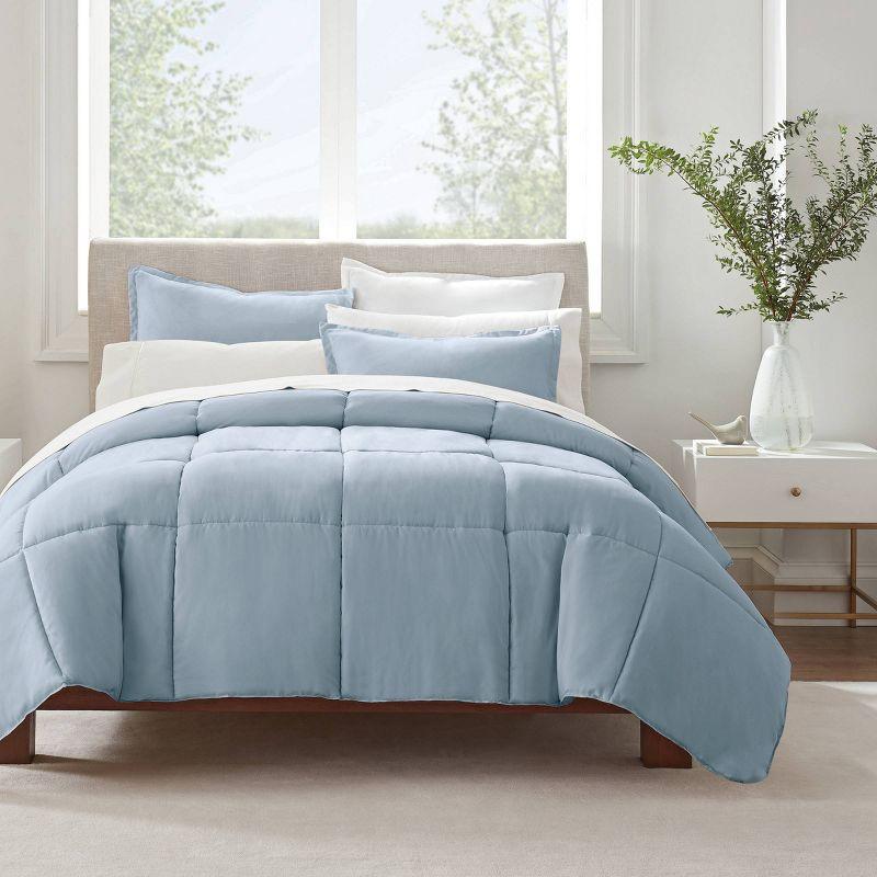 Full/Queen 3pc Simply Clean Comforter Set Light Blue - Serta