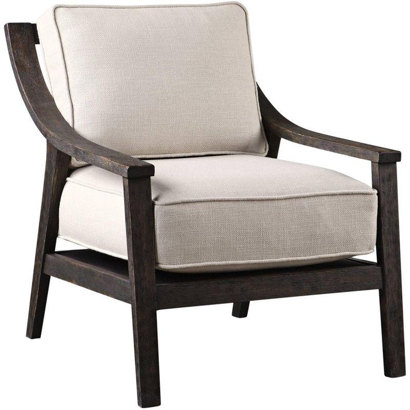 Lyle Transitional Neutral Beige Linen and Walnut Wood Accent Chair