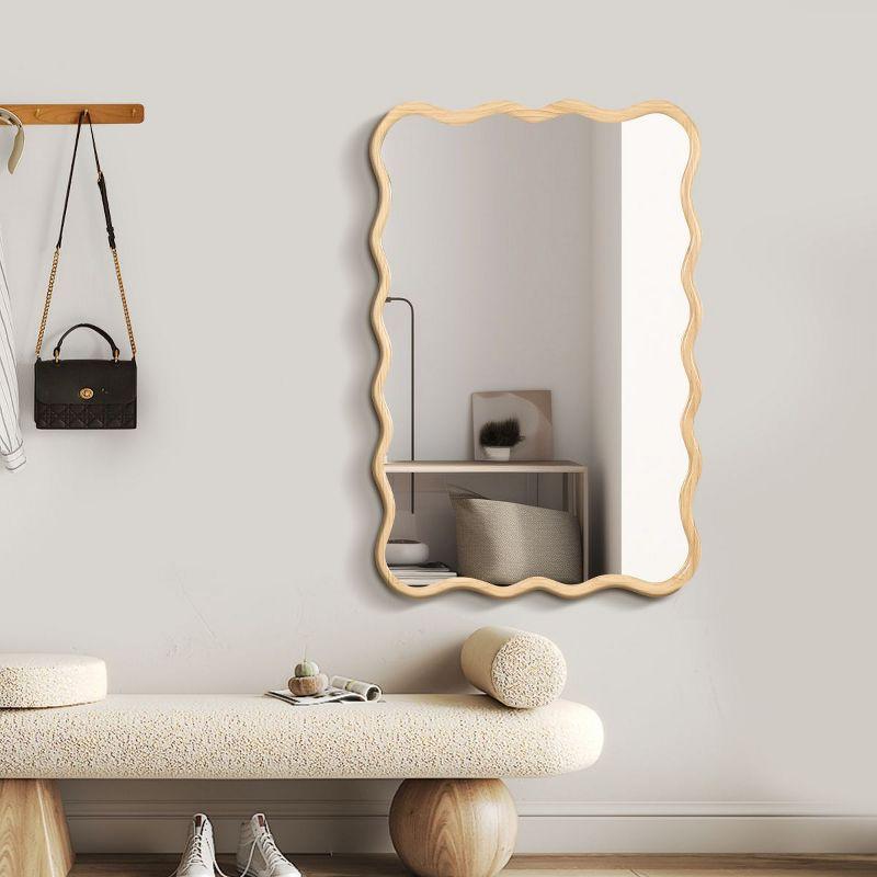 39"Hx28"W Wooden Wavy Mirror Art Decorative Mirrors,Natural Rectangle Mirror,Bedroom Wall Mirror,Sitting Room Mirrors,Entrance Way Mirror-The Pop Home