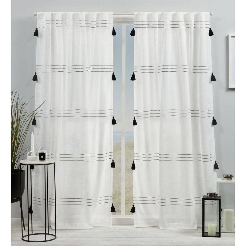 96"x54" Demi Light Filtering Curtain Panel with Tassels Black - Exclusive Home