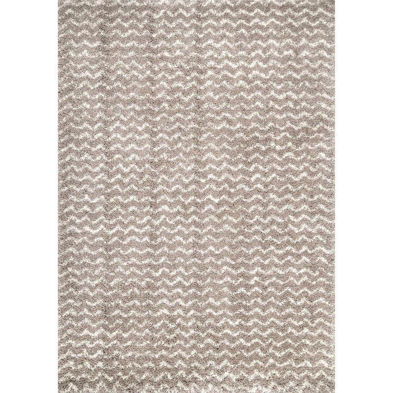 Nuloom Cuellar Striped 8x10 Shag Indoor Area Rug for Living Room Bedroom Dining Room Nursery, Cream/Ivory