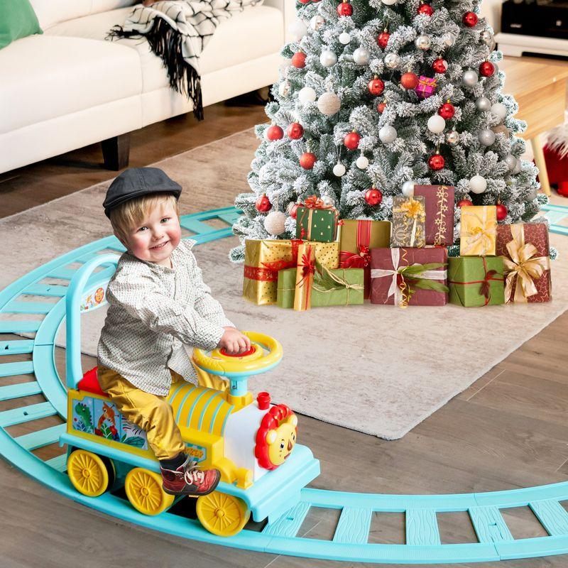 Costway 6V Electric Kids Ride On Train Motorized Train Toy w/ Track & 6 Wheels