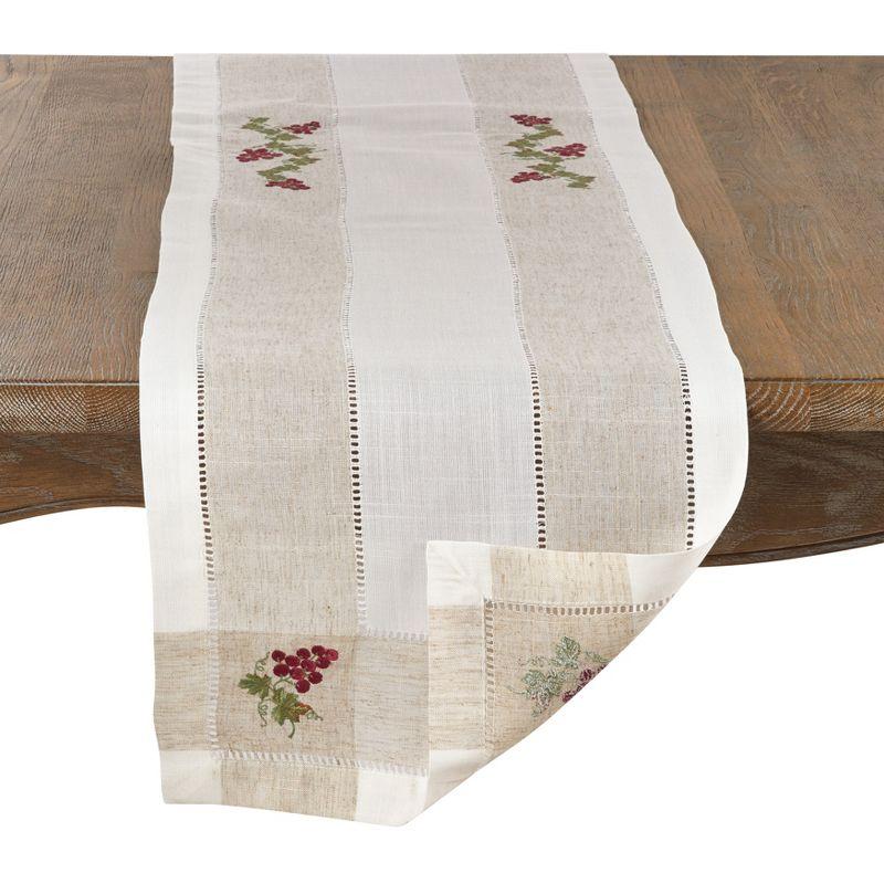 Ivory and Beige Embroidered Grape Hemstitch Table Runner