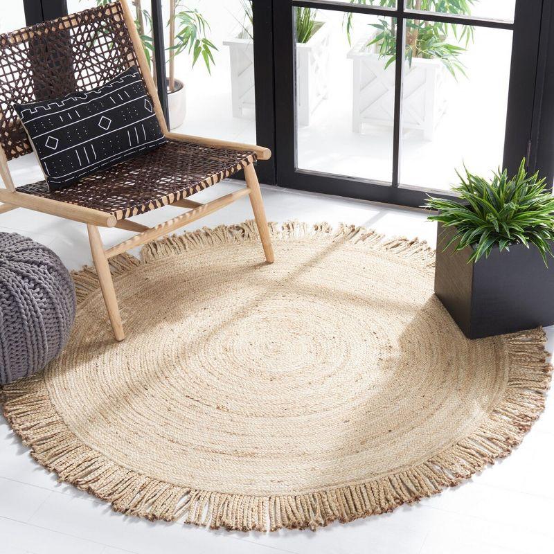 Beige Round Handmade Braided Jute Area Rug