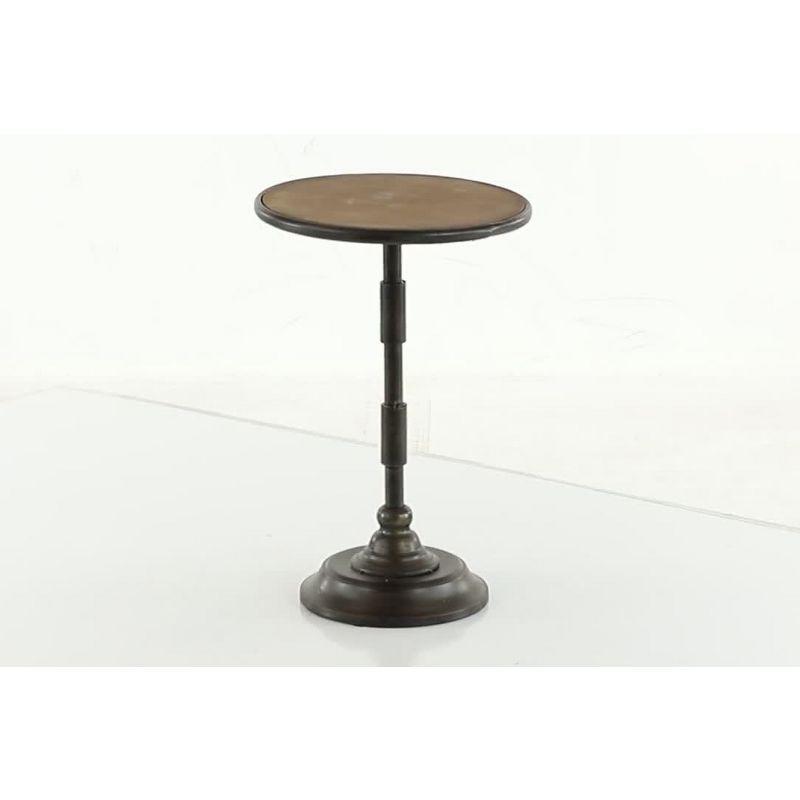 Olivia & May Industrial Wood Pedestal Accent Table Brown: Round Iron Base, No Assembly Required