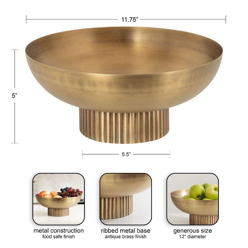 Kate and Laurel Rooks Ribbed Metal Bowl, 12x12x5, Gold