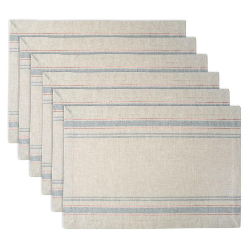 DII French Stripe Placemat Set 6 Piece, Taupe/Gray, 13x19"