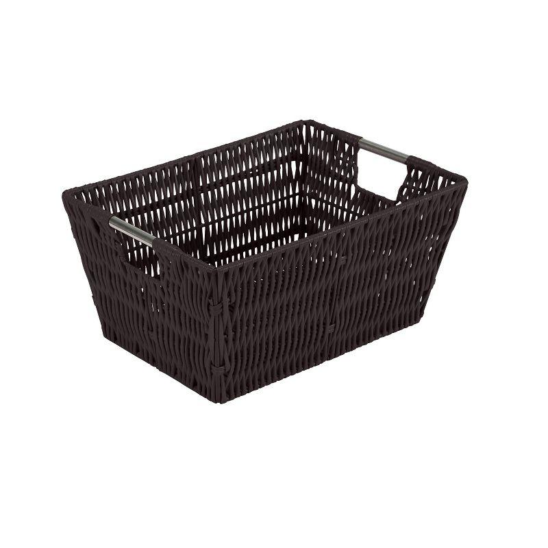 Simplify 3pc Rattan Tote Set with Sterling Silver Handles Chocolate: Decorative Storage Bins, 1456 Volume, No Assembly