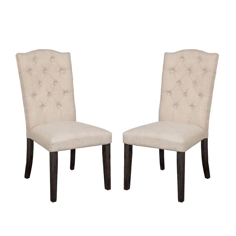 Simple Relax Set of 2 Linen Upholstered Side Chairs in Beige and Weathered Espresso