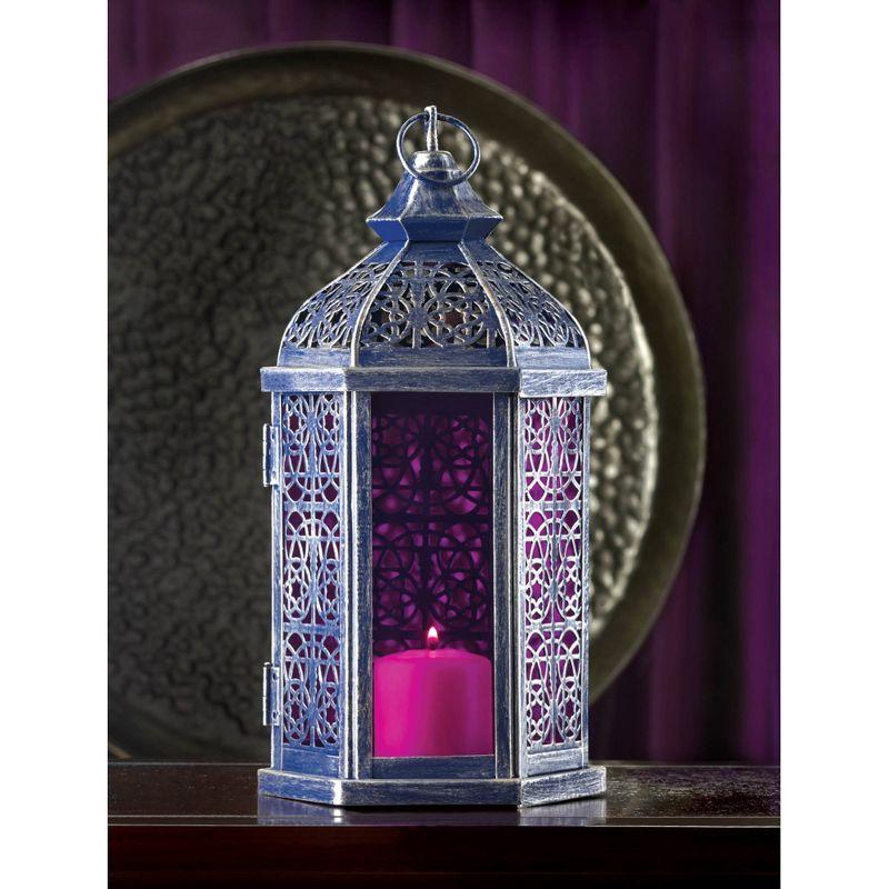 Enchanted Amethyst Tabletop Candle Lantern with Antique Pewter Finish