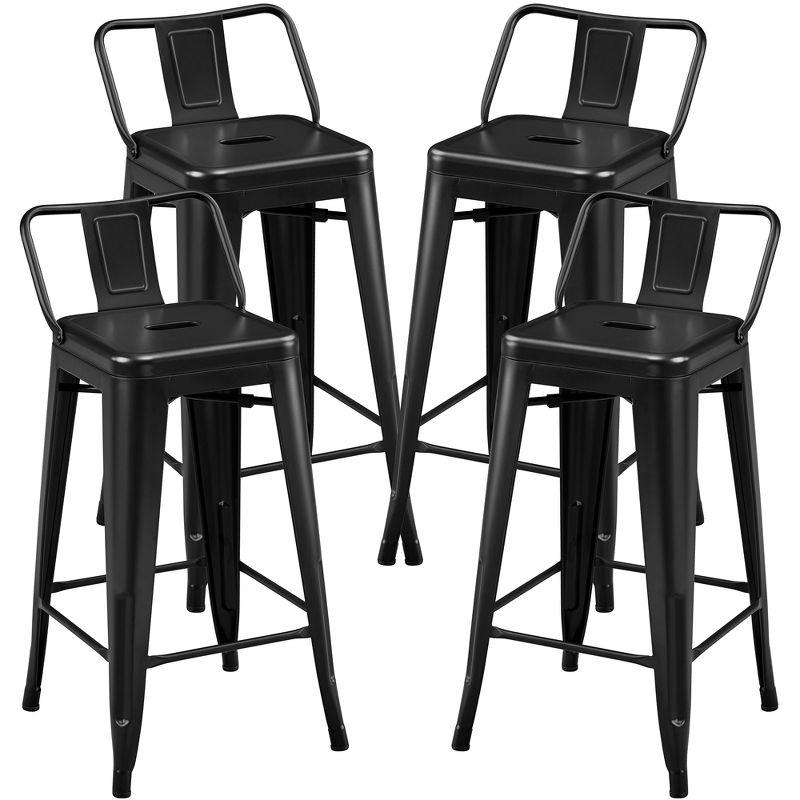 Yaheetech 26" Stackable Low Back Metal Counter Height Bar Stools with Footrest, Set of 4