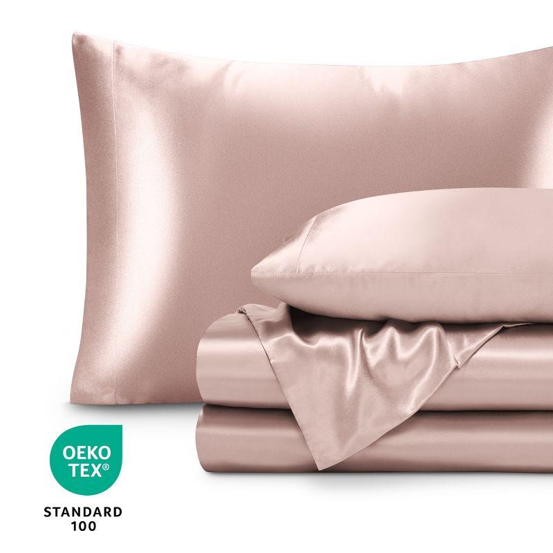 Twin XL Blush Luxury Poly Satin Sheet Set by Bare Home