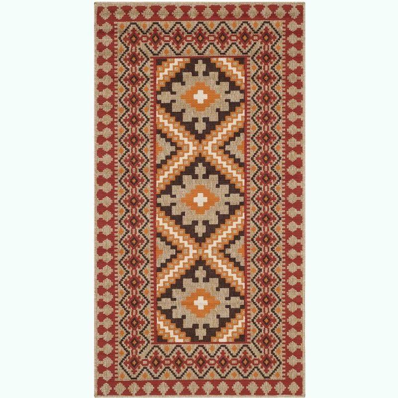 Ratia Red/Natural Synthetic 5' x 7' Easy-Care Indoor/Outdoor Rug